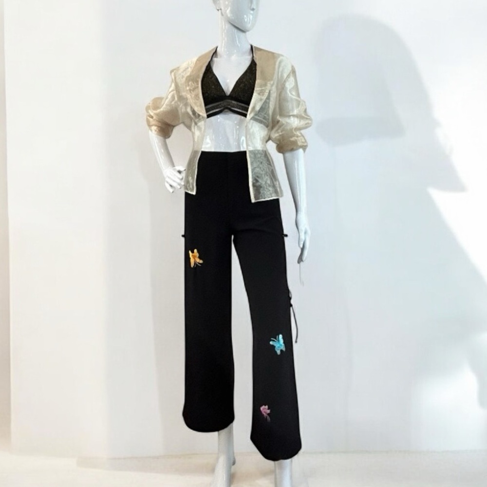 High Rise Side Slit w/Lace & Ties Crepe Pants